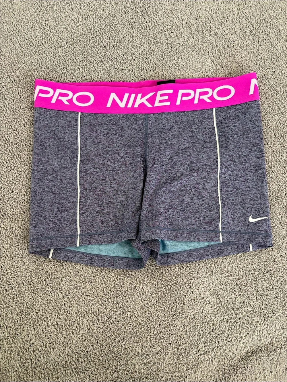 Nike Pro Heather Gray Athletic Shorts with Pink Waistband